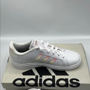 Adidas GRAND COURT 2.0 K White Shoes with Pink/Yellow Accents Size: 3